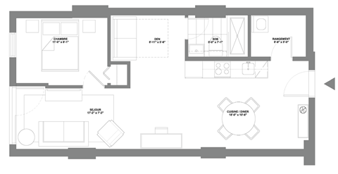 Floor plan for 1 bed, 1 bath, 620 sqft